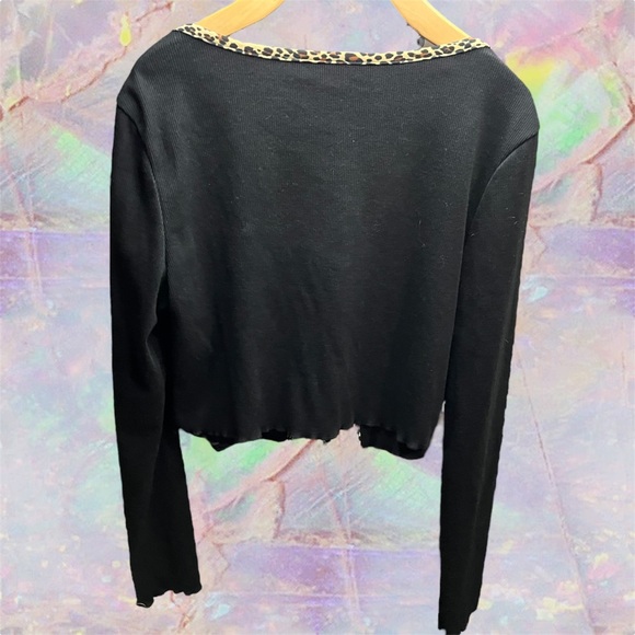 SHEIN Black Cardigan with Leopard Print Trim - Picture 3 of 3